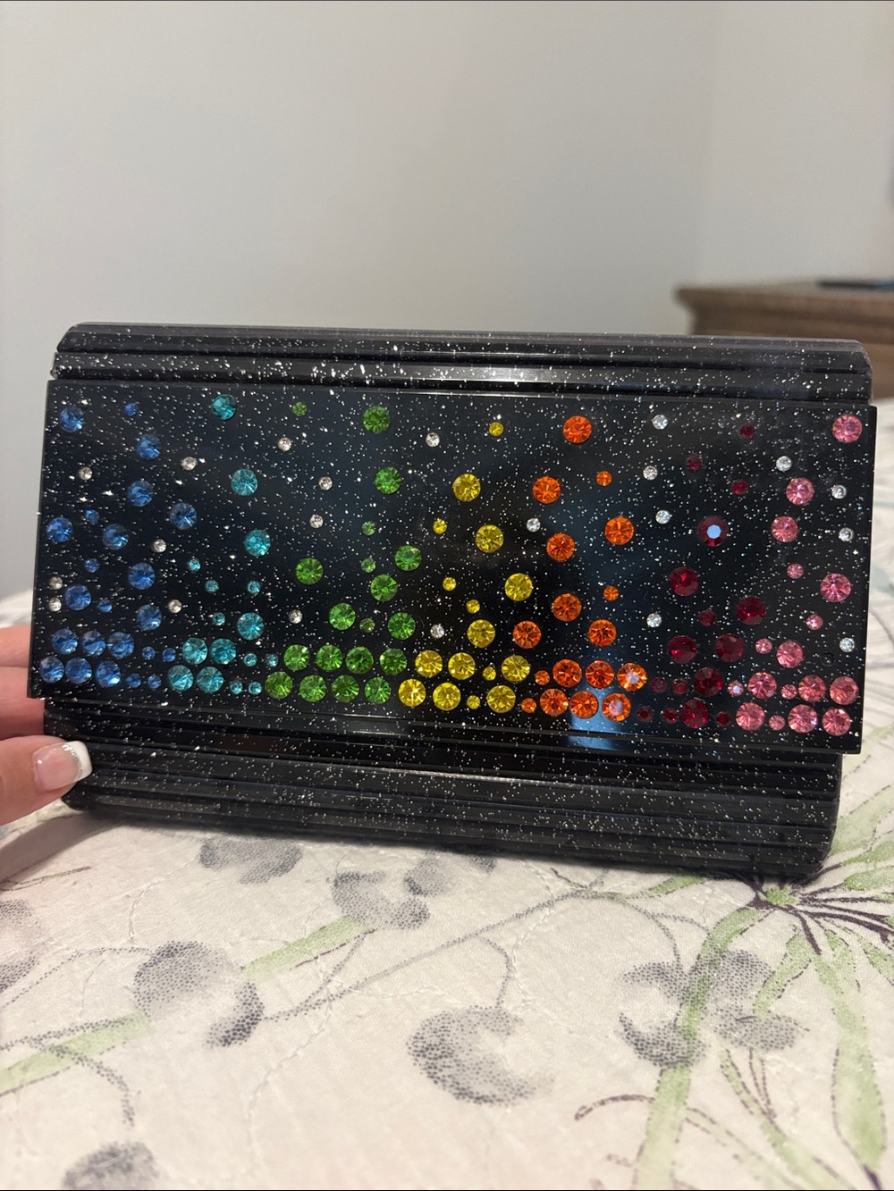 Kurt Geiger Black Crossbody Bag with Rainbow Crystal Accents